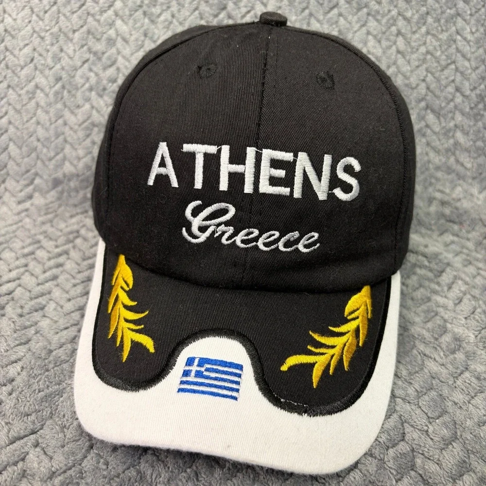 Athens Greece Souvenir Baseball Cap Black White Embroidered Greek Flag Hat